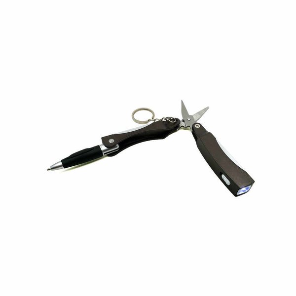 Monitoimityökalu: kynä, taskulamppu ja sakset