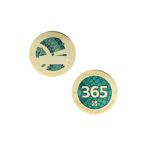 Geocoin and Tag Set, 365 Days of Geocaching